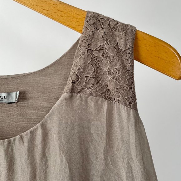 Tendenze Flowy Silk Sleeveless Tank Top Lace Detail Made In Italy, Size M - Picture 2 of 7